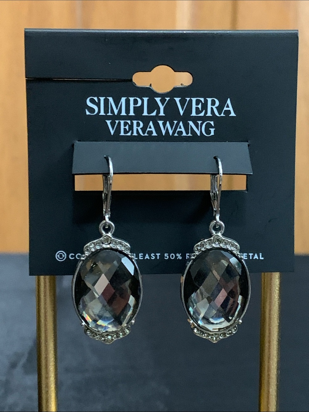 NWT Simply Vera Vera Wang silver tone gray stone earrings